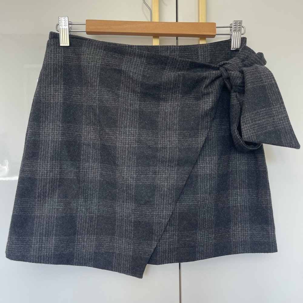 Wilfred Gray Plaid Wrap Mini Skirt
